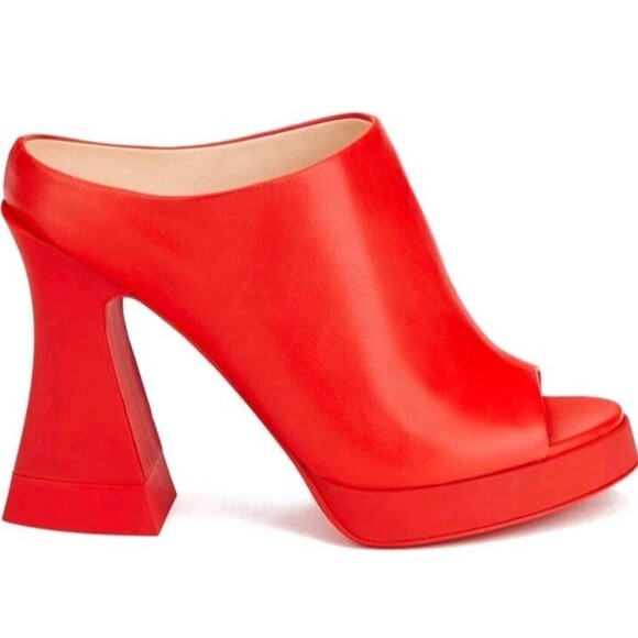 AGL ATTILIO GIUSTI LEOMBRUNI Red JANIS Slip-on Open Toe Mule Platform Heels 10 - Picture 2 of 16